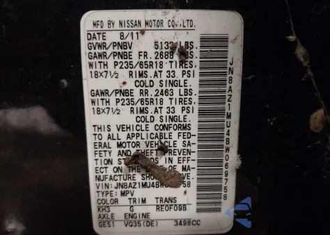 2011 Nissan Murano S from USA, damaged, VIN JN8AZ1MU4BW069758